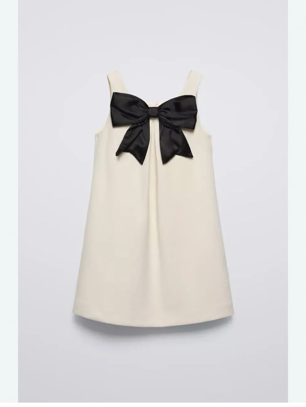 Zara Cream A-Line Dress with Black Satin Bow Size 7 Like New